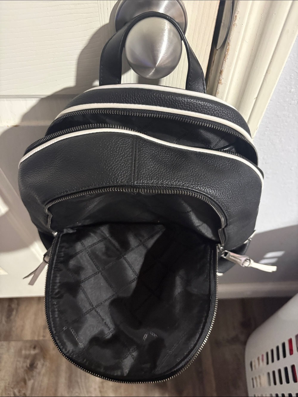 Michael Kors Black and White Striped Leather Backpack - Picture 6 of 6